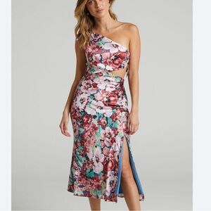 Showpo. Silk Floral One Shoulder Dress